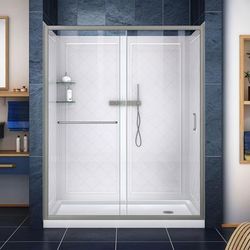 Dreamline DreamLine Infinity-Z 36 inch D x 60 inch W x 76 3/4 inch H Semi-Frameless Sliding Shower Door in Brushed Nickel and Clear Glass, Center Drain Shower Base, and Wall Kit in White DL-6119R-04CL