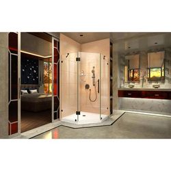 Dreamline DreamLine Prism Lux 42 inch D x 42 inch W x 74 3/4 inch H Frameless Neo-Angle Hinged Shower Enclosure in Matte Black with White Shower Base Kit DL-6053-09