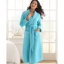 Appleseeds Women's Quilted Knit Belted Wrap Robe - Blue - PM - Petite