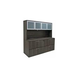 71"W Lateral File Storage Credenza with Frosted Glass Door Hutch
