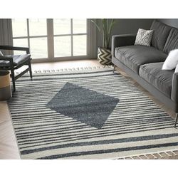 Abani Tulum TUL100A Transitional Cream and Charcoal Striped Area Rug