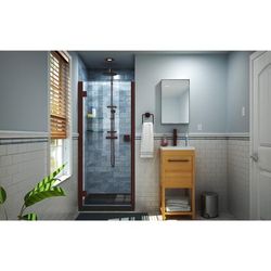 Dreamline DreamLine Lumen 36 inch D x 42 inch W x 74 3/4 inch H Semi-Frameless Hinged Shower Door in Oil Rubbed Bronze with Center Drain Black Shower Base Kit DL-533642-88-06