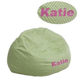 Personalized Small Green Dot Bean Bag Chair for Kids and Teens [DG-BEAN-SMALL-DOT-GRN-TXTEMB-GG] - Flash Furniture DG-BEAN-SMALL-DOT-GRN-TXTEMB-GG