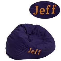 Personalized Small Solid Navy Blue Bean Bag Chair for Kids and Teens [DG-BEAN-SMALL-SOLID-BL-TXTEMB-GG] - Flash Furniture DG-BEAN-SMALL-SOLID-BL-TXTEMB-GG