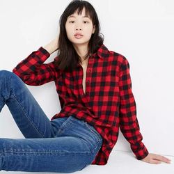 Madewell Tops | Madewell Flannel Popover Shirt In Buffalo Check Women’s Size Small | Color: Black/Red | Size: S