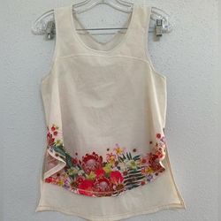 Lululemon Athletica Tops | Lululemon White Tank Top With Floral Prints On The Bottom Sz Small (Vintage) | Color: White | Size: S