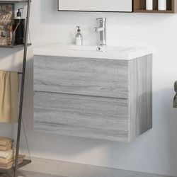 vidaXL Mobile Bagno e Lavabo Integrato Grigio Sonoma Legno Multistrato