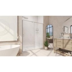 Dreamline DreamLine Flex 34 inch D x 60 inch W x 74 3/4 inch H Semi-Frameless Pivot Shower Door in Brushed Nickel with Left Drain White Shower Base Kit DL-6224L-04