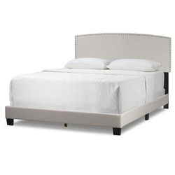 Ausca Beige Fabric Queen Bed with Nail Head Trim - Glamour Home GHUB-1528