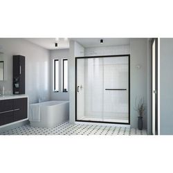Dreamline DreamLine Infinity-Z 30 inch D x 60 inch W x 74 3/4 inch H Semi-Frameless Sliding Clear Shower Door in Matte Black with Left Drain White Shower Base Kit DL-6970-CLL-09