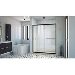 Dreamline DreamLine Infinity-Z 30 inch D x 60 inch W x 74 3/4 inch H Semi-Frameless Sliding Clear Shower Door in Matte Black with Right Drain Biscuit Shower Base Kit DL6970CLR-22-09