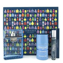 Versace Man Eau Fraiche 3Pc Set (3.4 oz. EDT + 10 ml EDT Spray + 2.5 oz. Deo Stick) Standard Eau De Toilette for Men