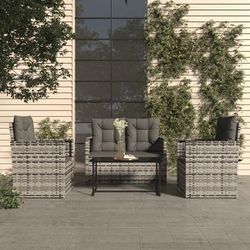 vidaXL Set Divani da Esterno 4 pz con Cuscini in Polyrattan Grigio