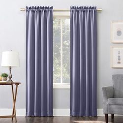 Wide Width Sun Zero Blackout Greenwich Rod-Pocket Panel by BrylaneHome in Denim (Size 40" W 63" L)