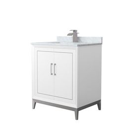 Marlena 30 Inch Single Bathroom Vanity in White, White Carrara Marble Countertop, Undermount Square Sink, Brushed Nickel Trim - Wyndham WCH515130SWHCMUNSMXX