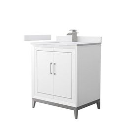 Marlena 30 Inch Single Bathroom Vanity in White, White Cultured Marble Countertop, Undermount Square Sink, Brushed Nickel Trim - Wyndham WCH515130SWHWCUNSMXX