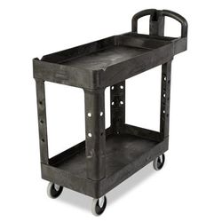 Rubbermaid FG450088BLA 2 Level Polymer Utility Cart w/ 500 lb Capacity, Raised Ledges, Black