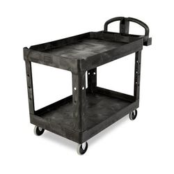 Rubbermaid FG454600 BLA 2 Level Polymer Utility Cart - 55"L x 26"W x 33-1/4"H, Black, Raised Ledges, 750-lb. Capacity