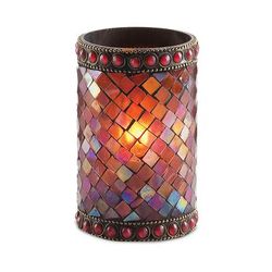 Sterno 80100 Morocco Candle Lamp - 2 5/8"D x 3 1/2"H, Glass, Mosaic Amber, Brown