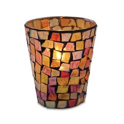 Sterno 80124 Morocco Candle Lamp - 3 3/8"D x 3 1/4"H, Glass, Fall Mosaic, Orange, Case of 6