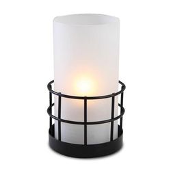 Sterno 80392 Gridiron Candle Lamp - 3 1/4"D x 5 1/2"H, Frost Glass/Black Metal Base, White