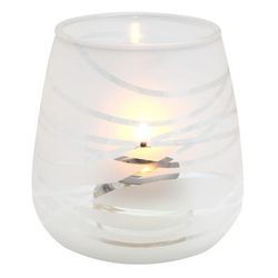 Sterno 80534 Fiano Candle Lamp - 4"H, Glass, Frosted w/ Clear Line Design, White, Case of 6