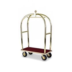 Forbes Industries 2428 Birdcage Luggage Cart w/ 2 Push Bars & Carpeted Deck - 24"L x 48"W x 78"H, Polished Brass, Black