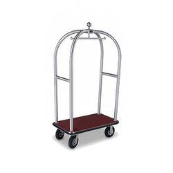 Forbes Industries 2525-SS Birdcage Luggage Cart w/ 2 Push Bars & Carpeted Deck - 43"L x 24"W x 78"H, Brushed Steel, Stainless Steel