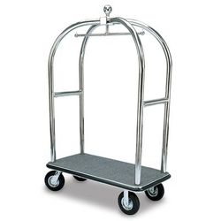Forbes Industries 2528 Birdcage Luggage Cart w/ 2 Push Bars & Carpeted Deck - 48"L x 24"W x 72"H, Polished Steel, Stainless Steel