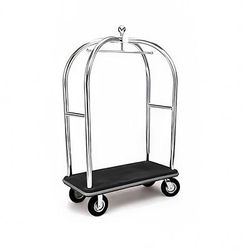 Forbes Industries 2537-DT Birdcage Luggage Cart w/ 2 Push Bars & Carpeted Deck - 48"L x 24"W x 72"H, Textured Steel, Chrome