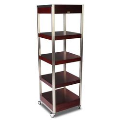 Forbes Industries 6516 Mobile Display Tower w/ 4 Wood Veneer Shelves & Brushed Steel Frame - 24"L x 24"W x 78"H, Gray