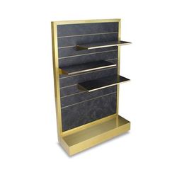 Forbes Industries 6566 Mobile Display Tower w/ (3) Laminate Shelves & Brass Frame - 48"L x 20"W x 78"H, Gold