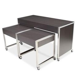 Forbes Industries 7414 3 Piece Foss Series Nesting Tables Set - Laminate Top w/ Brushed Stainless Steel Frame