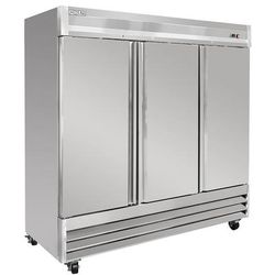 MoTak MSD-3DR-BAL-X 80 4/5" 3 Section Reach In Refrigerator, 3 Left/Right Hinge Solid Doors, 115v, 9 Epoxy Coated Shelves, Silver