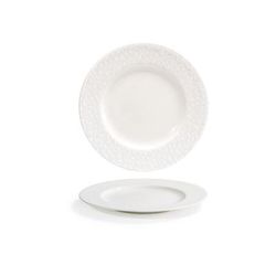 Front of the House DAP087BEP22 6 1/4" Round Catalyst Facet Plate - Porcelain, White