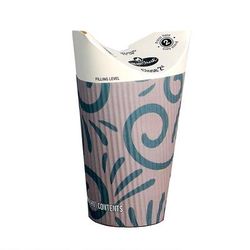 LK Packaging D16RWH ReadyFresh 16 oz Disposable Hot Cup w/ Integrated Lid & Sleeve - Paper, Printed, Printed Paper, Multi-Colored