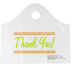 LK Packaging TO165146TY Printed Poly Take Out Bag w/ Handles - 16 1/2" x 14" x 6", White, Printed Design