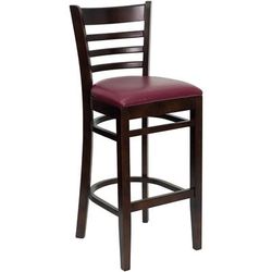 Flash Furniture XU-DGW0005BARLAD-WAL-BURV-GG Commercial Bar Stool w/ Ladder Back & Burgundy Vinyl Seat, Walnut