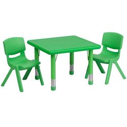 Flash Furniture YU-YCX-0023-2-SQR-TBL-GREEN-R-GG 24" Square Preschool Activity Table & 2 Chair Set - Plastic Top, Green