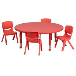 Flash Furniture YU-YCX-0053-2-ROUND-TBL-RED-E-GG 45" Round Preschool Activity Table & (4) Chair Set - Plastic Top, Red