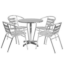 Flash Furniture TLH-ALUM-28RD-017BCHR4-GG 27 1/2" Round Patio Table & 4 Arm Chair Set - Stainless Steel Top, Aluminum Base