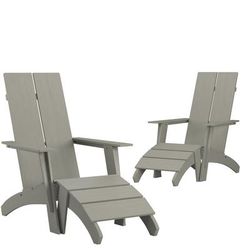 Flash Furniture 2-JJ-C14509-14309-GY-GG Sawyer Outdoor Adirondack Chair w/ Foot Rest - Resin, Gray