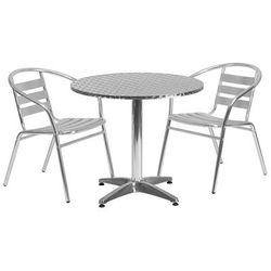 Flash Furniture TLH-ALUM-32RD-017BCHR2-GG 31 1/2" Round Patio Table & 2 Arm Chair Set - Stainless Steel Top, Aluminum Base