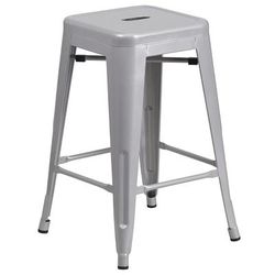 Flash Furniture CH-31320-24-SIL-GG Counter Height Backless Commercial Bar Stool w/ Metal Seat, Silver