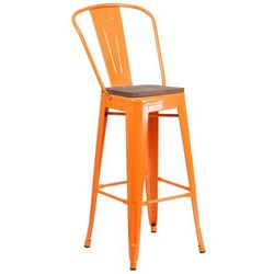 Flash Furniture CH-31320-30GB-OR-WD-GG Commercial Bar Stool w/ Curved Back & Wood Seat, Orange