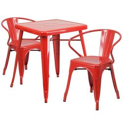 Flash Furniture CH-31330-2-70-RED-GG 23 3/4" Square Table & 2 Arm Chair Set - Steel, Red