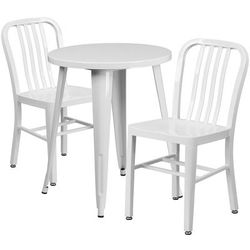 Flash Furniture CH-51080TH-2-18VRT-WH-GG 24" Round Table & 2 Chair Set - Metal, White