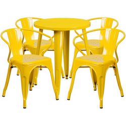 Flash Furniture CH-51080TH-4-18ARM-YL-GG 24" Round Table & 4 Arm Chair Set - Metal, Yellow