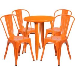 Flash Furniture CH-51080TH-4-18CAFE-OR-GG 24" Round Table & 4 CafÃ© Chair Set - Metal, Orange