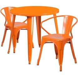 Flash Furniture CH-51090TH-2-18ARM-OR-GG 30" Round Table & 2 Arm Chair Set - Metal, Orange